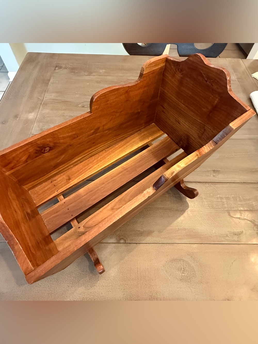 Vintage Rustic Handcrafted Wooden Baby Doll Solid Rocking Crib Cradle Bed